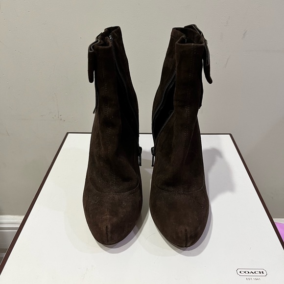 Used only 2x! Coach brown suede platform booties with bow. - Picture 1 of 3